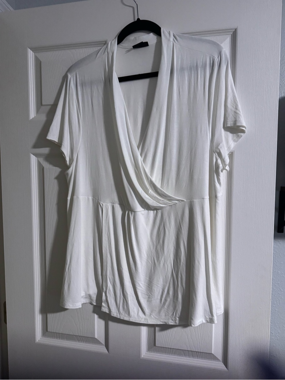 Women's White Draped V-Neck Top